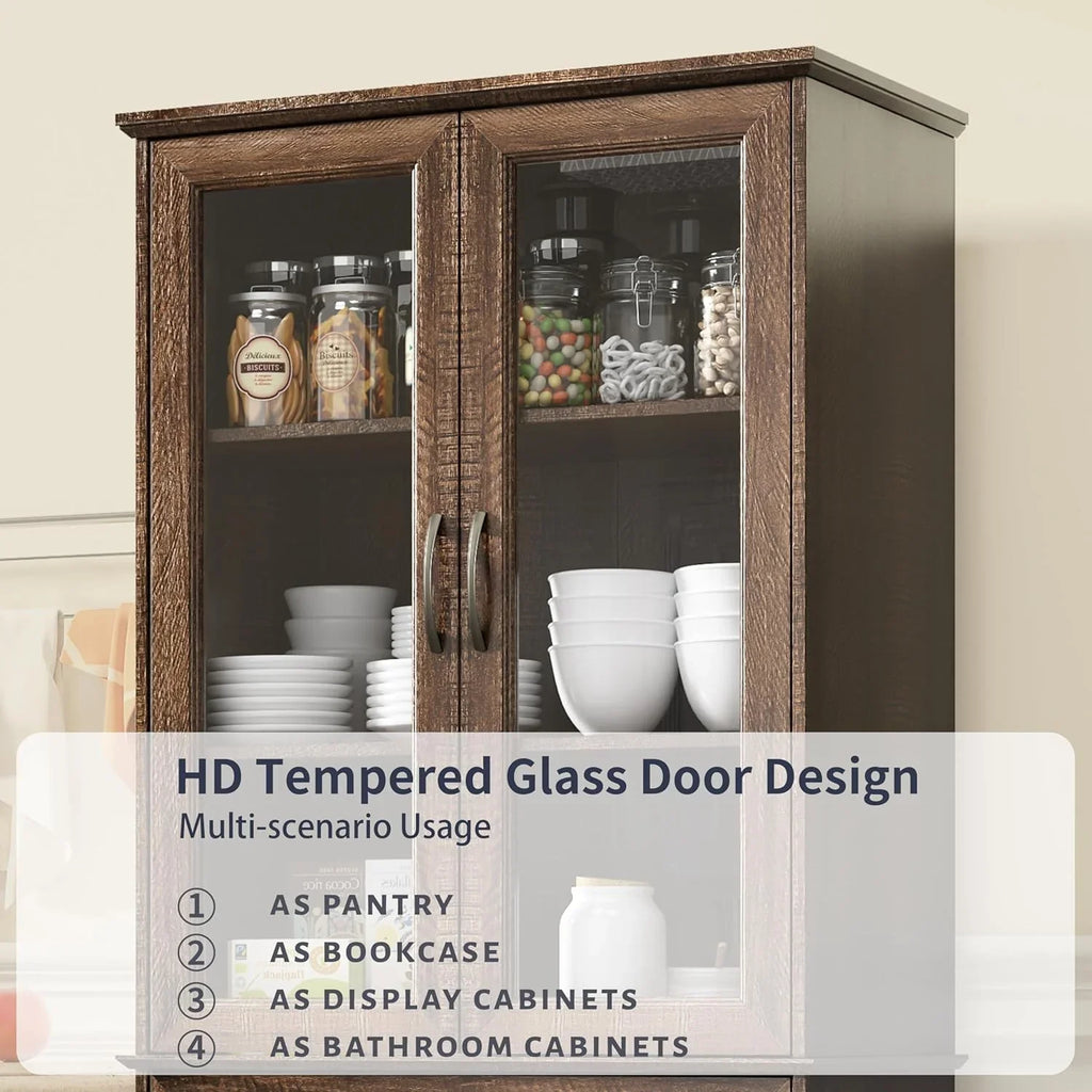 Armoire de garde-manger de 180 cm de haut avec portes vitrées