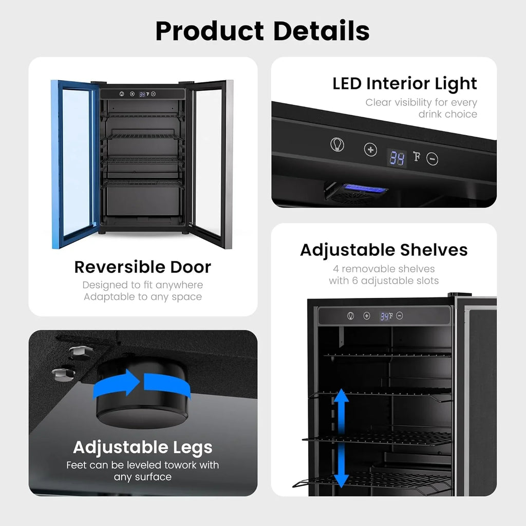 Réfrigérateur à boissons - Mini-réfrigérateur 126 canettes avec porte vitrée pour bureau, chambre, bar, maison