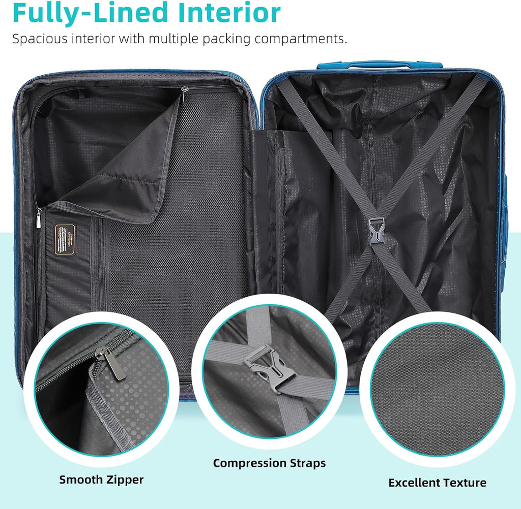 Ensemble de bagages 6 pièces, ensemble de valises rigides extensibles avec roulettes pivotantes, ensemble de bagages à roulettes légers