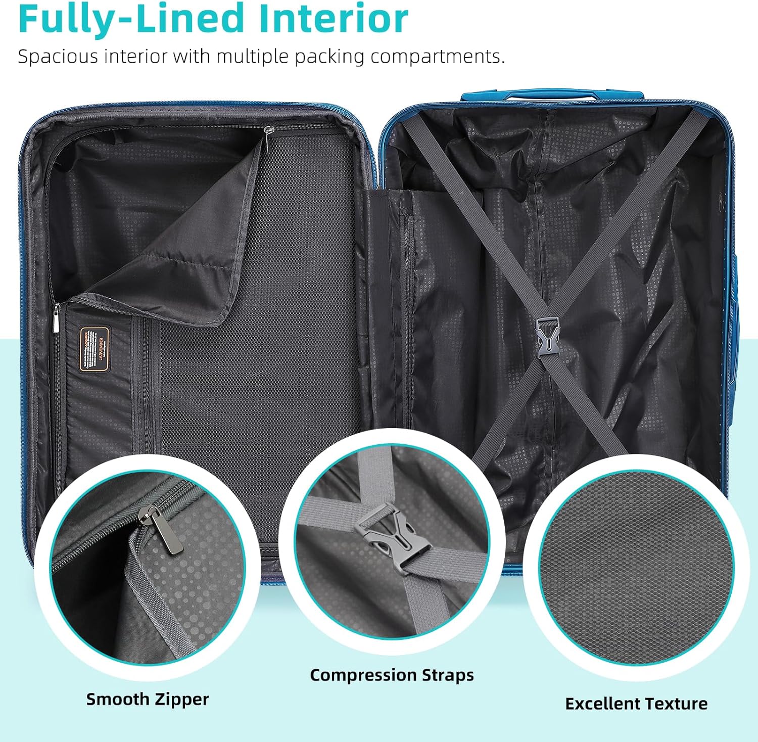 Ensemble de bagages 6 pièces, ensemble de valises rigides extensibles avec roulettes pivotantes, ensemble de bagages à roulettes légers