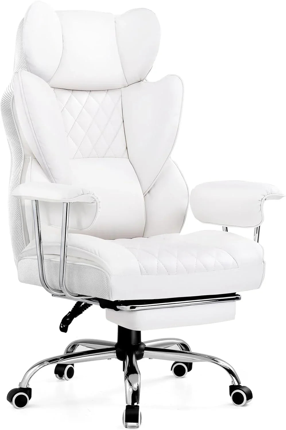 Grande chaise de bureau à dossier haut, chaise de jeu en cuir à dossier haut avec repose-pieds