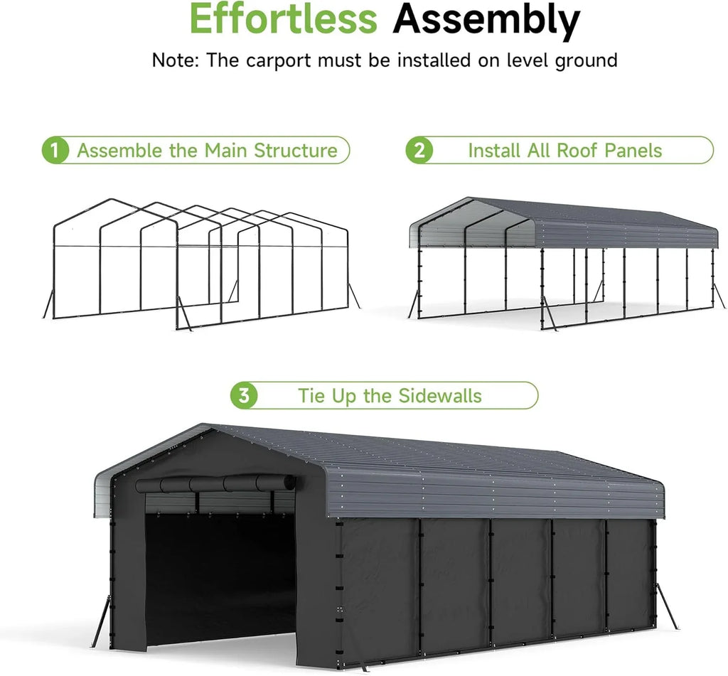 Abri d'auto en métal robuste de 10'x15', abri de garage extérieur avec cadre plus lourd