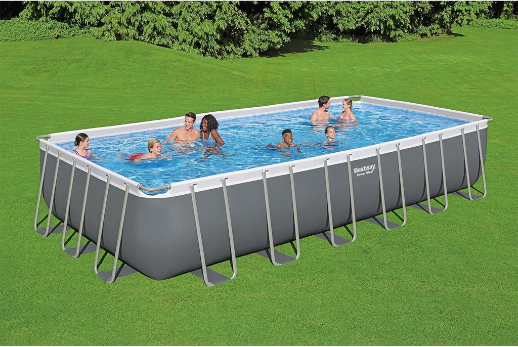 Piscine hors sol ovale Power Steel 4,3 m x 2,4 m x 100 cm | Comprend une pompe de filtration de 2070 litres, une échelle et un distributeur ChemConnect.