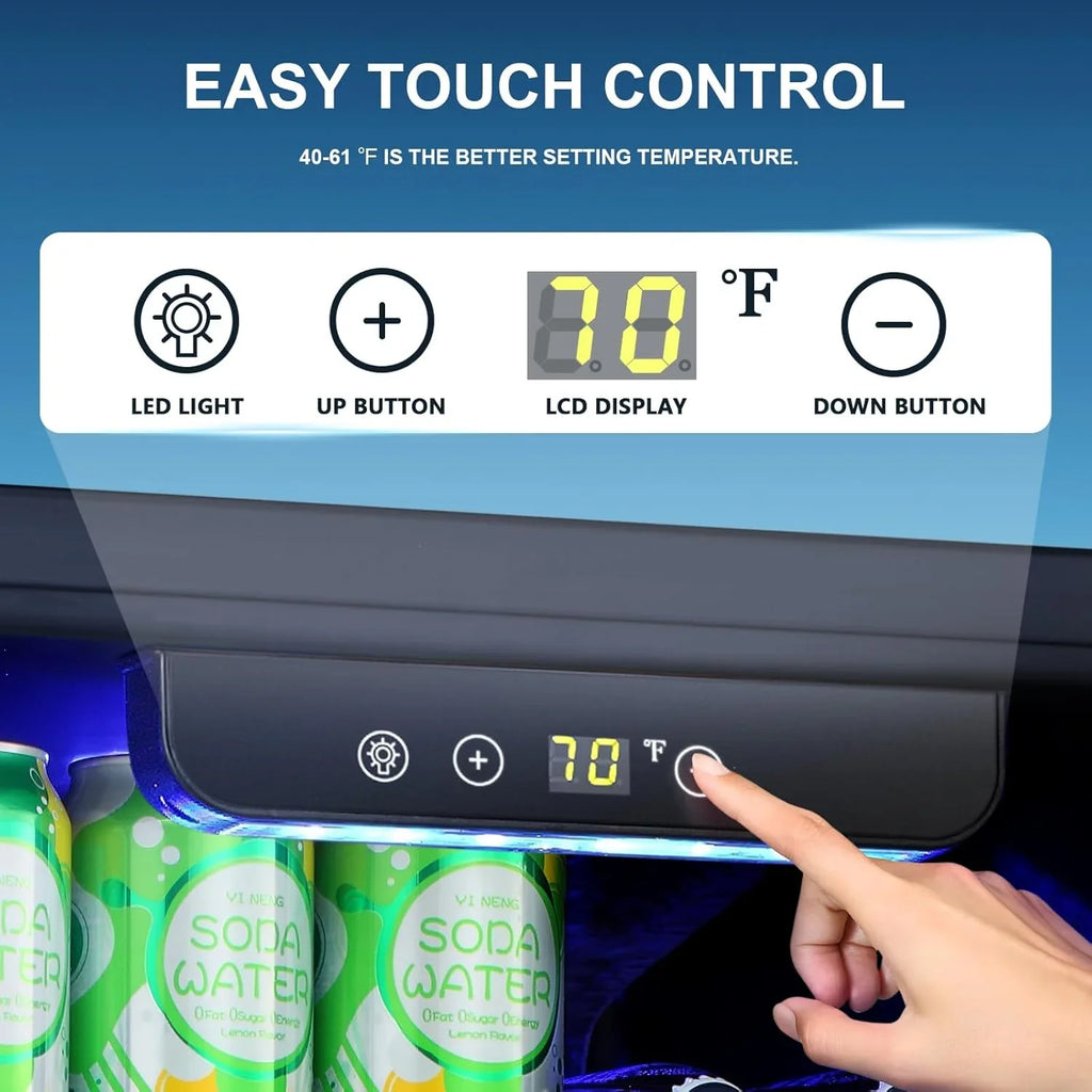 Réfrigérateur à boissons NJStar 68 canettes, mini-réfrigérateur à porte vitrée pour bière, boissons et vin, petit réfrigérateur autonome