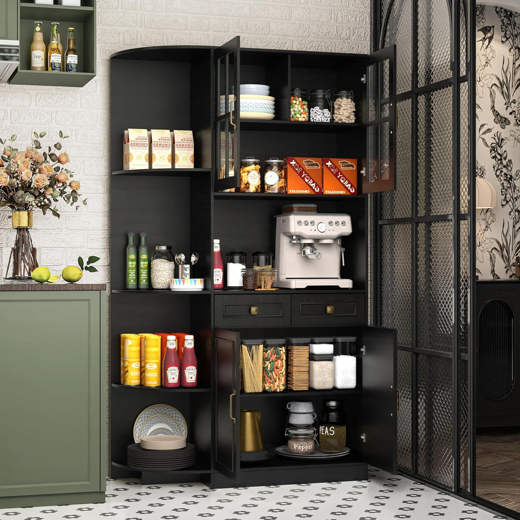 Armoire de garde-manger de 180 cm de haut avec portes vitrées