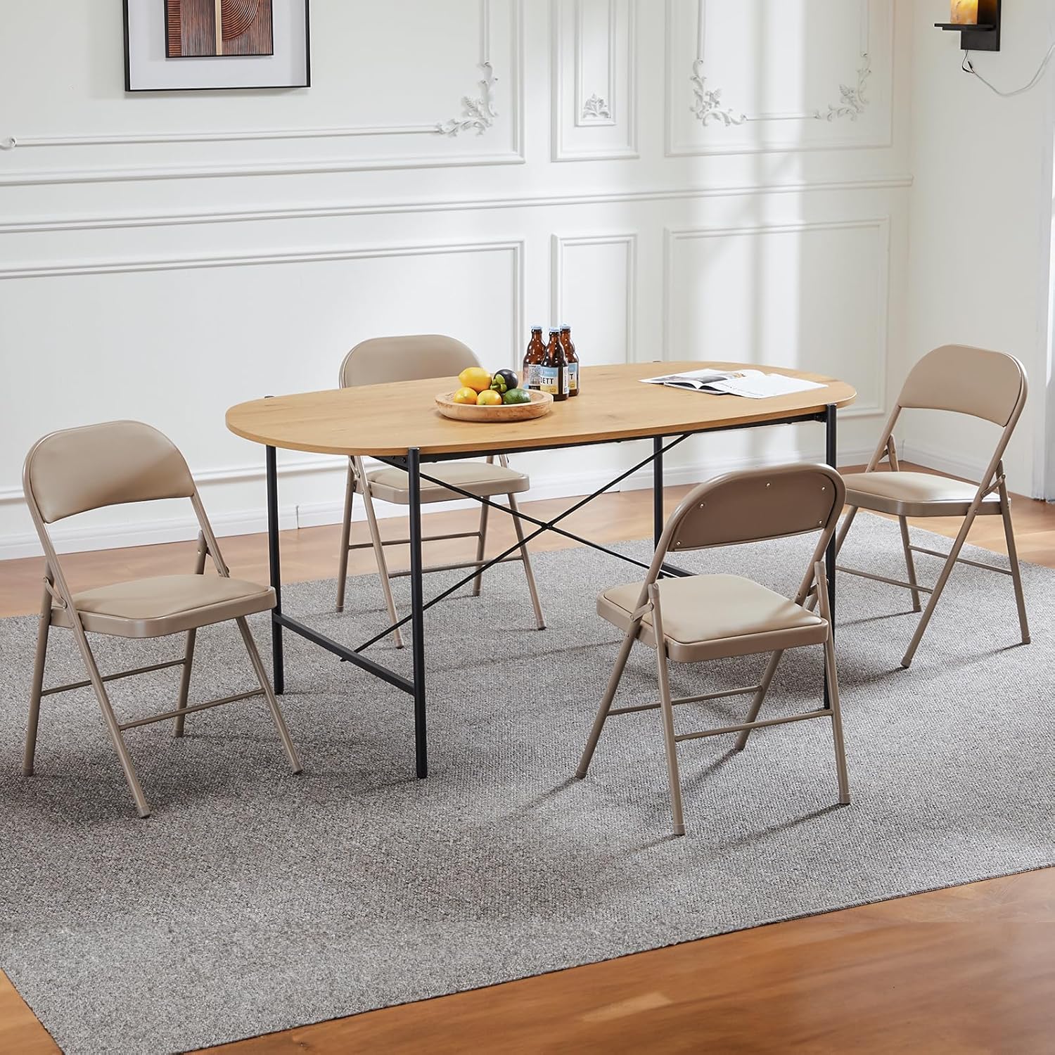 DUMOS Lot de 2 chaises pliantes rembourrées en cuir, siège commercial empilable portable pour intérieur et extérieur