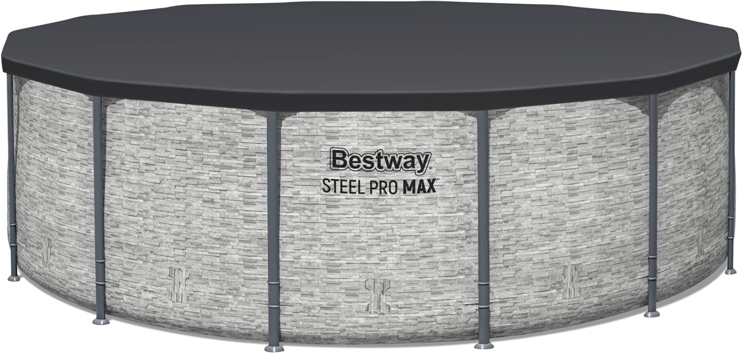 Piscine hors sol extérieure ronde Steel Pro MAX de 4,2 m x 122 cm avec cadre métallique et pompe de filtration de 1 000 litres, échelle et bâche