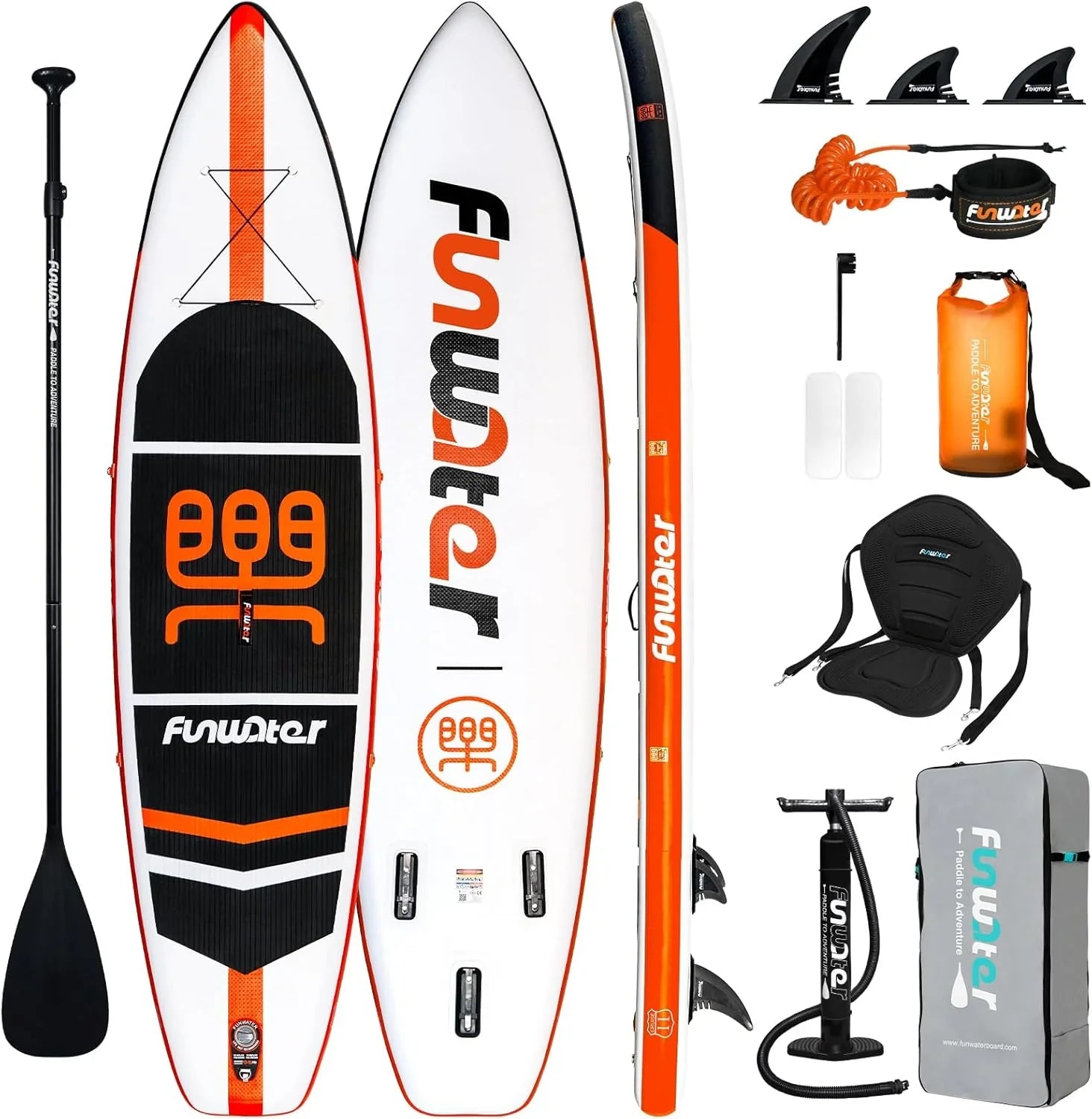 Planche de stand up paddle gonflable FunWater avec accessoires de pagaie SUP haut de gamme, pont EVA antidérapant, pagaie 11'/10'6'