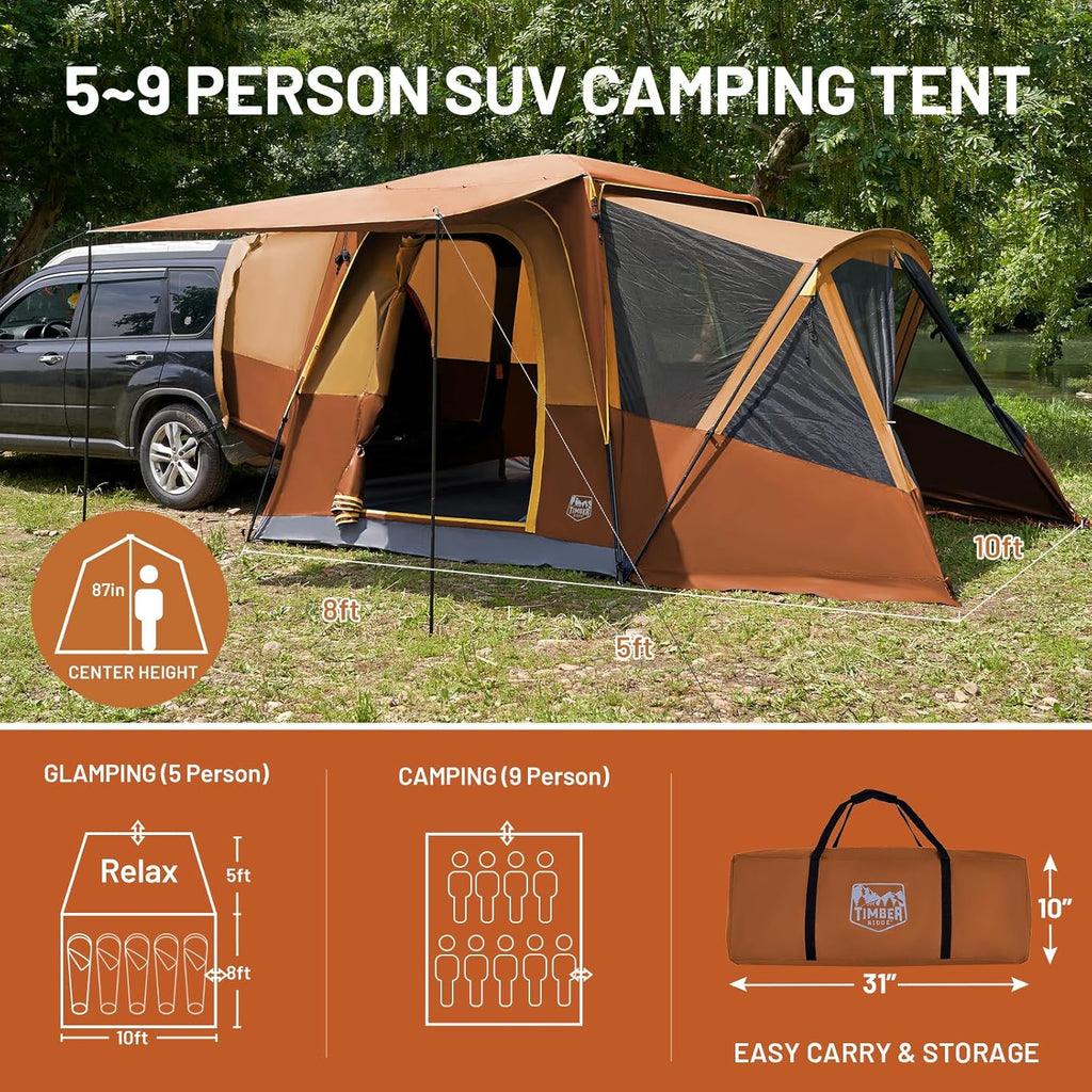 Tente SUV Timber Ridge 5 à 9 personnes avec porche et auvent pour camping familial
