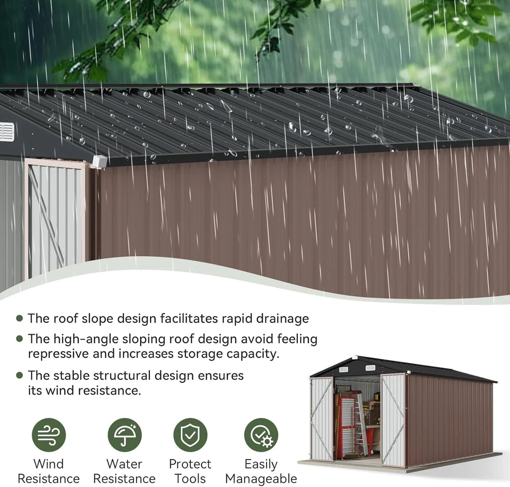 Abri de jardin en métal Aoxun 3,6 x 3 m, abri de jardin extérieur étanche, abri de jardin multifonctionnel en acier avec porte et serrure