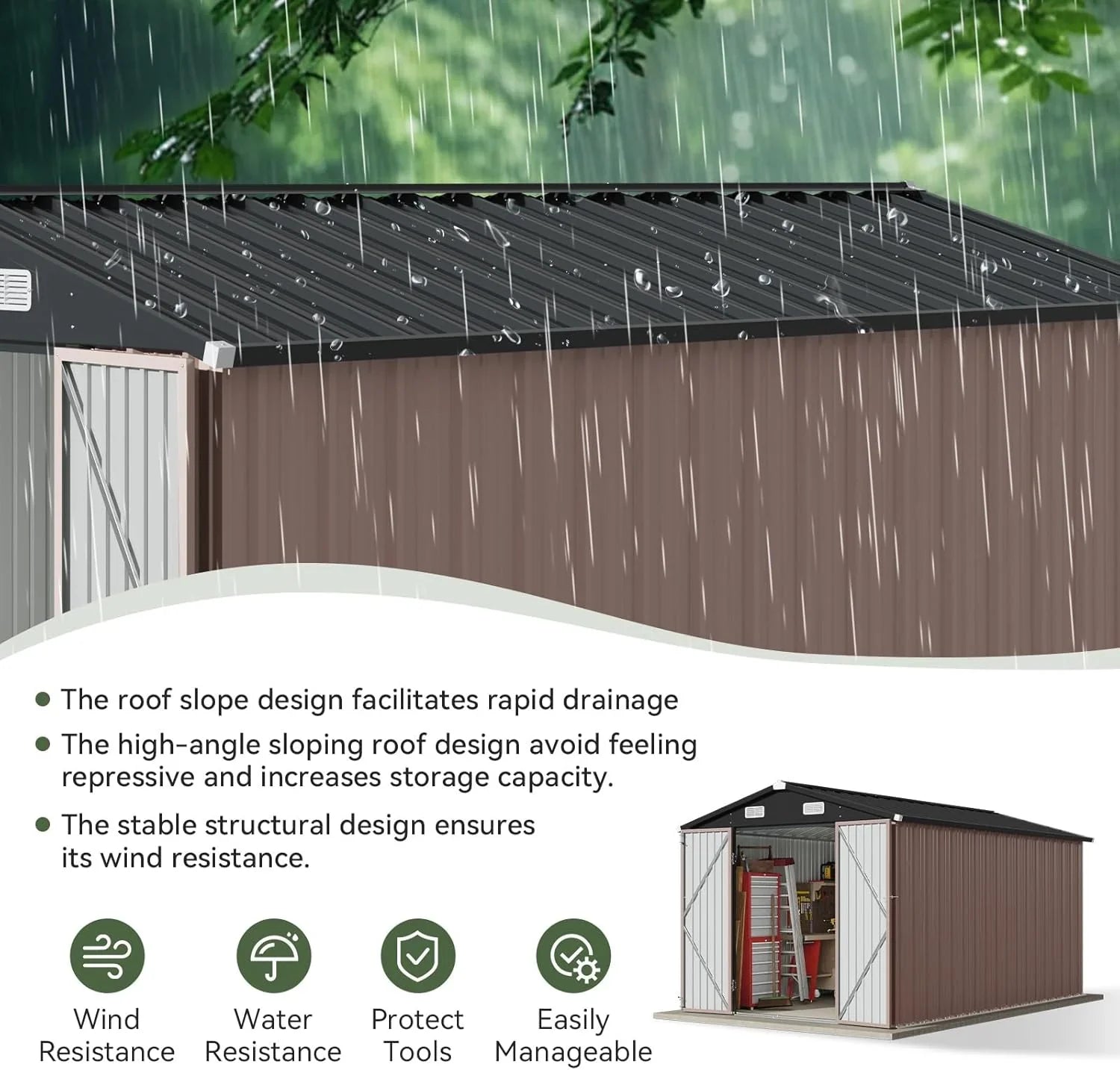 Abri de jardin en métal Aoxun 3,6 x 3 m, abri de jardin extérieur étanche, abri de jardin multifonctionnel en acier avec porte et serrure