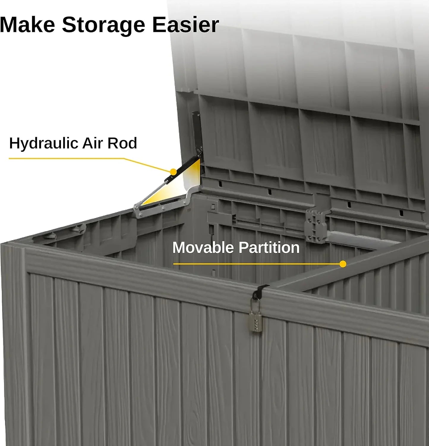 Coffre de rangement extérieur EAST OAK, coffre de terrasse de 60 gallons, utilisation intérieure et extérieure, bac de rangement en résine imperméable
