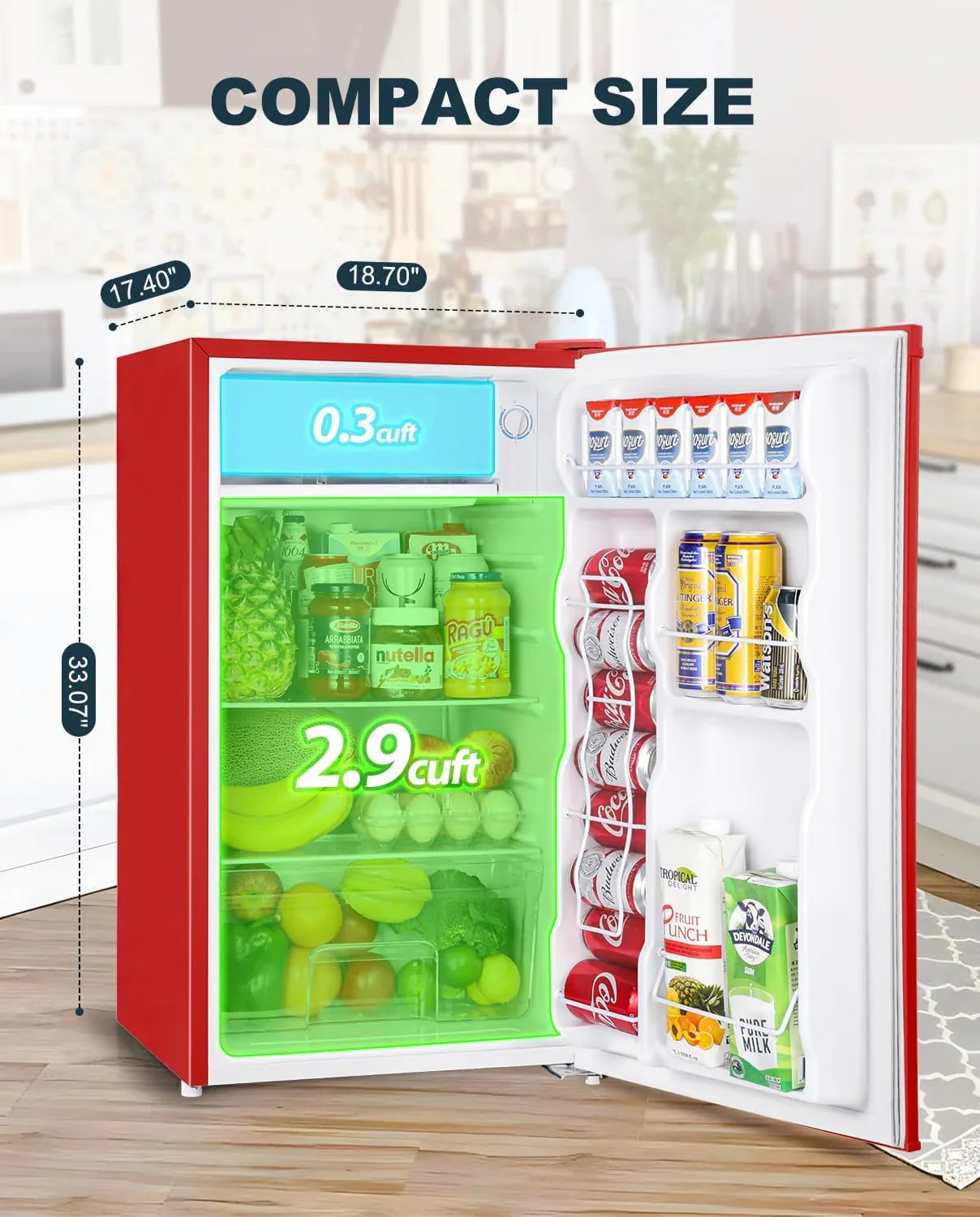 Mini-réfrigérateur Upstreman de 3,2 pieds cubes avec congélateur, mini-réfrigérateur à une porte, réfrigérateur de dortoir