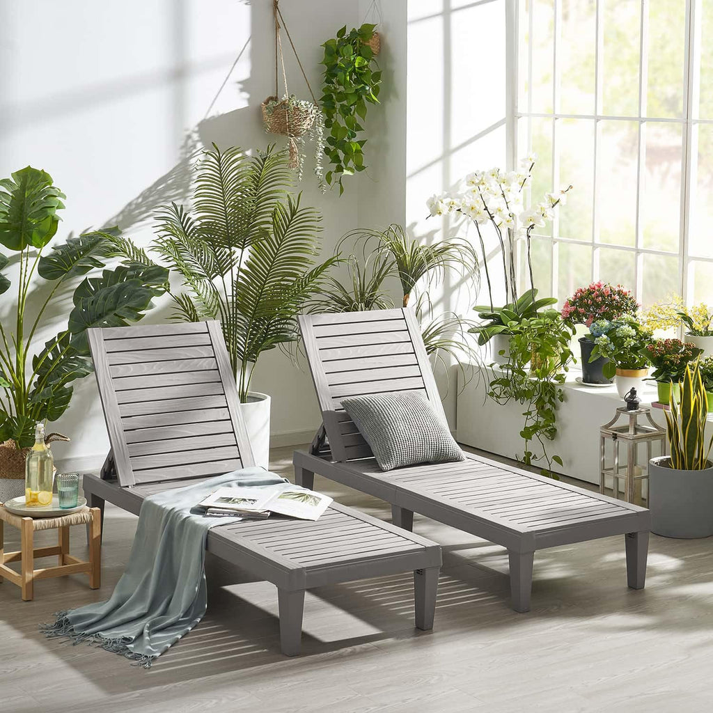 Chaises de patio - Ensemble de 2 chaises longues noires pour l'extérieur, chaise longue de jardin légère