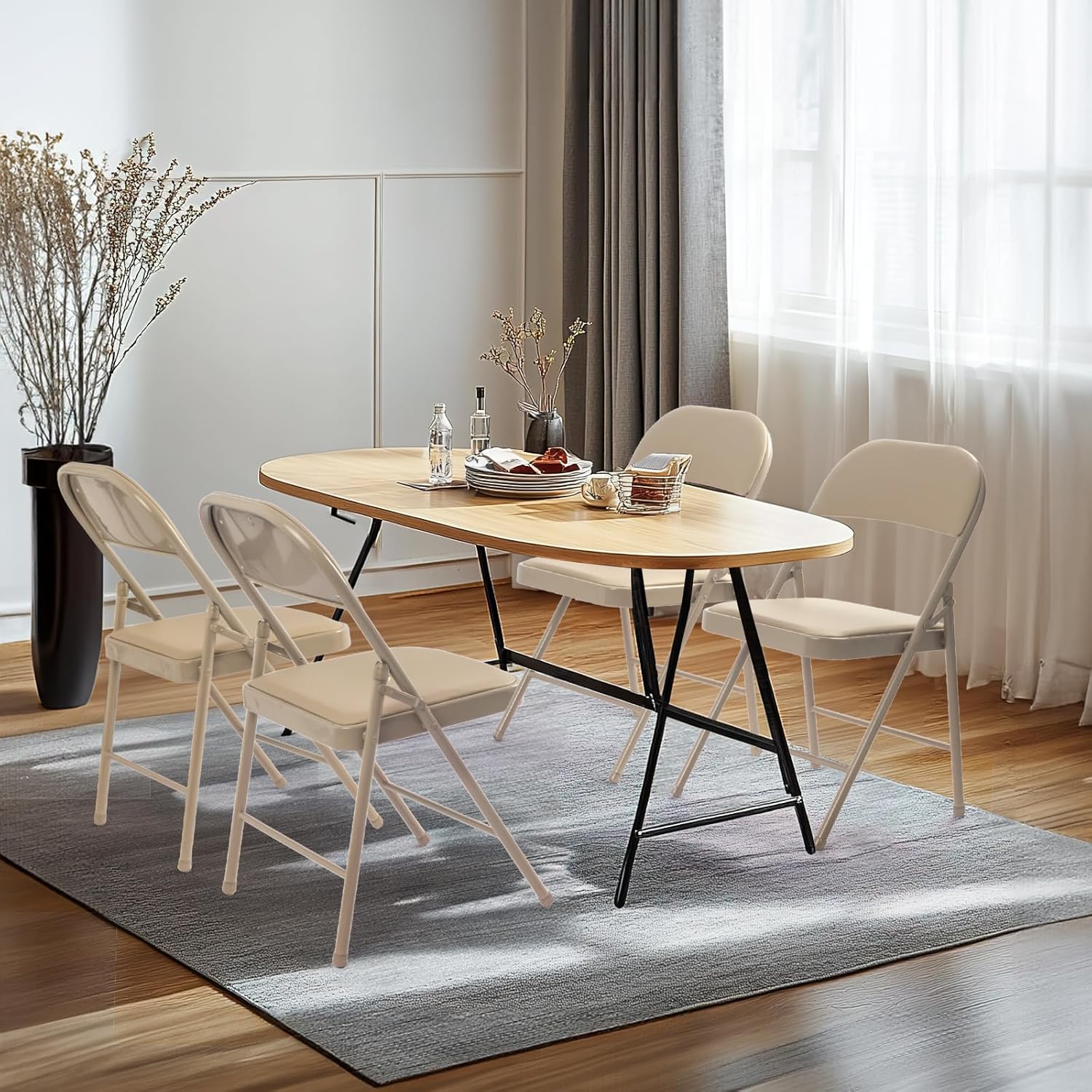 Lot de 6 chaises pliantes noires avec chaises en cuir pour événements intérieurs et extérieurs, chaises rembourrées pour bureau, mariage, fête