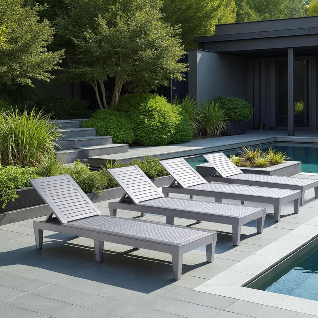 Chaises de patio - Ensemble de 2 chaises longues noires pour l'extérieur, chaise longue de jardin légère