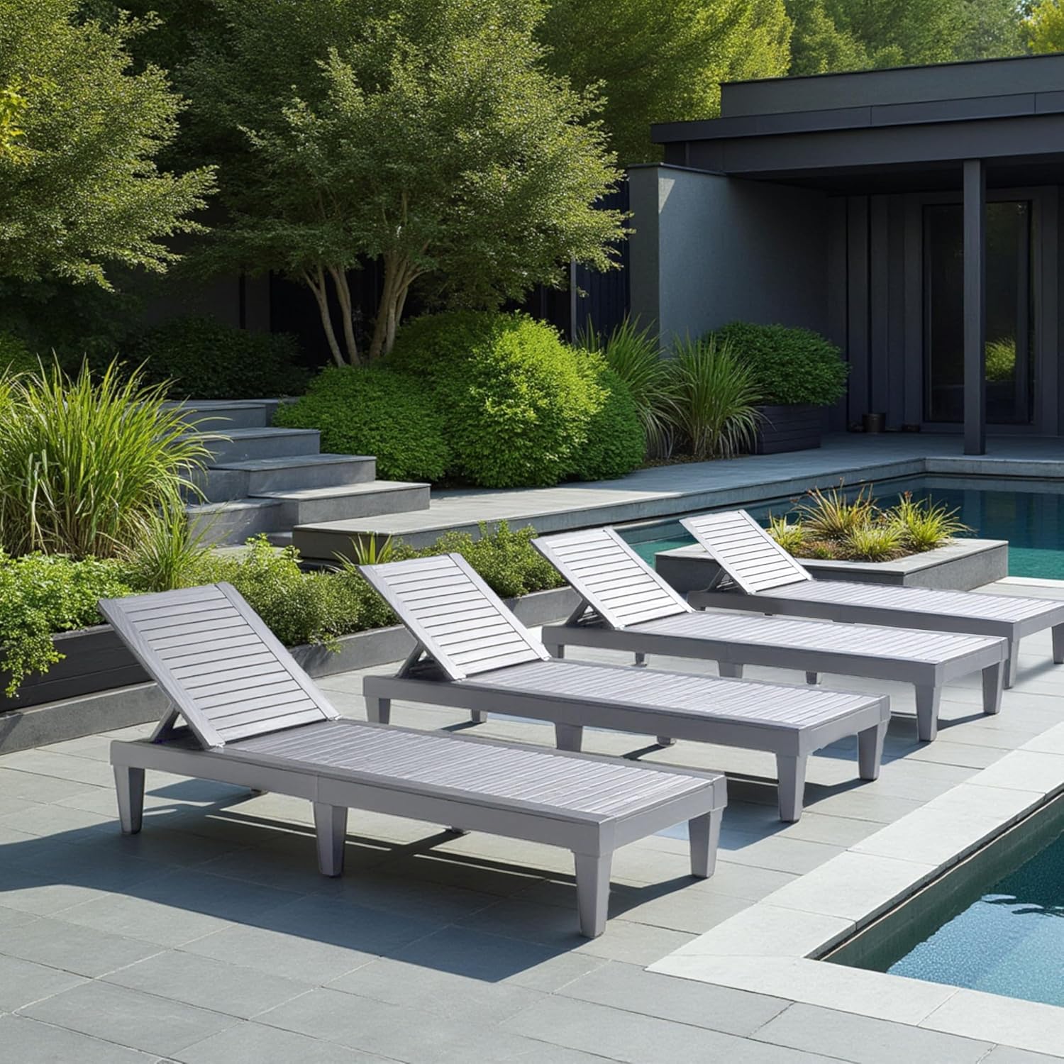 Chaises de patio - Ensemble de 2 chaises longues noires pour l'extérieur, chaise longue de jardin légère