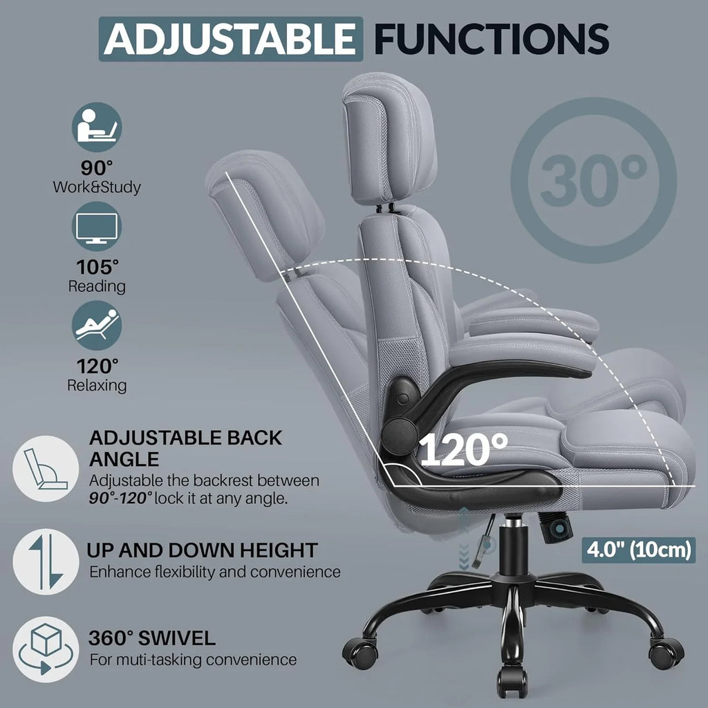 Chaise de bureau pivotante à pieds hauts, en cuir respirant, avec support lombaire