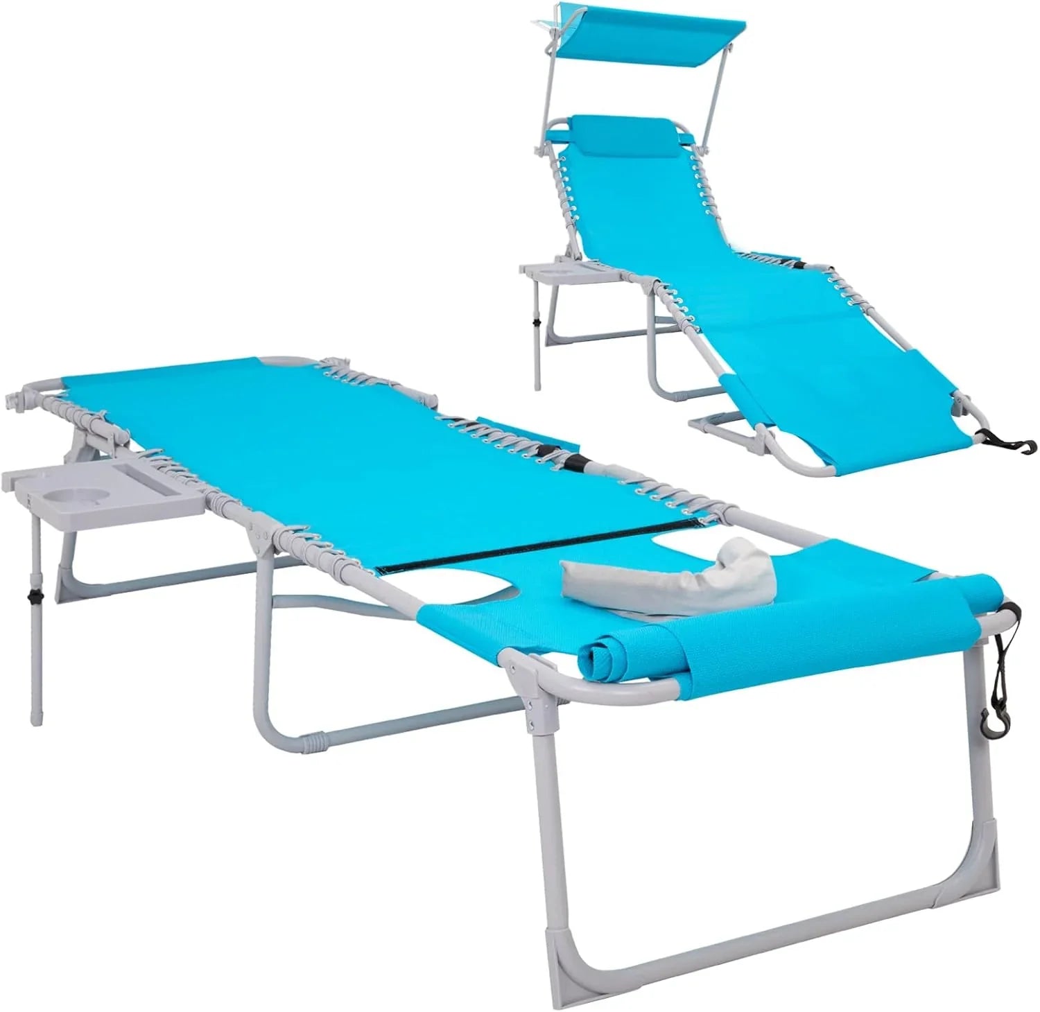 Lot de 2 chaises longues d'extérieur - Chaise longue pliante portable pour patio, piscine, camping, inclinable et réglable sur 5 positions