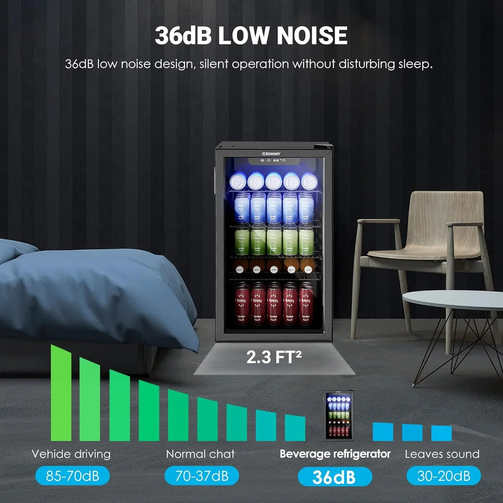 Réfrigérateur à boissons EUHOMY, mini-réfrigérateur 130 canettes avec porte vitrée pour soda, bière ou vin, refroidisseur de boissons pour la maison et le bureau