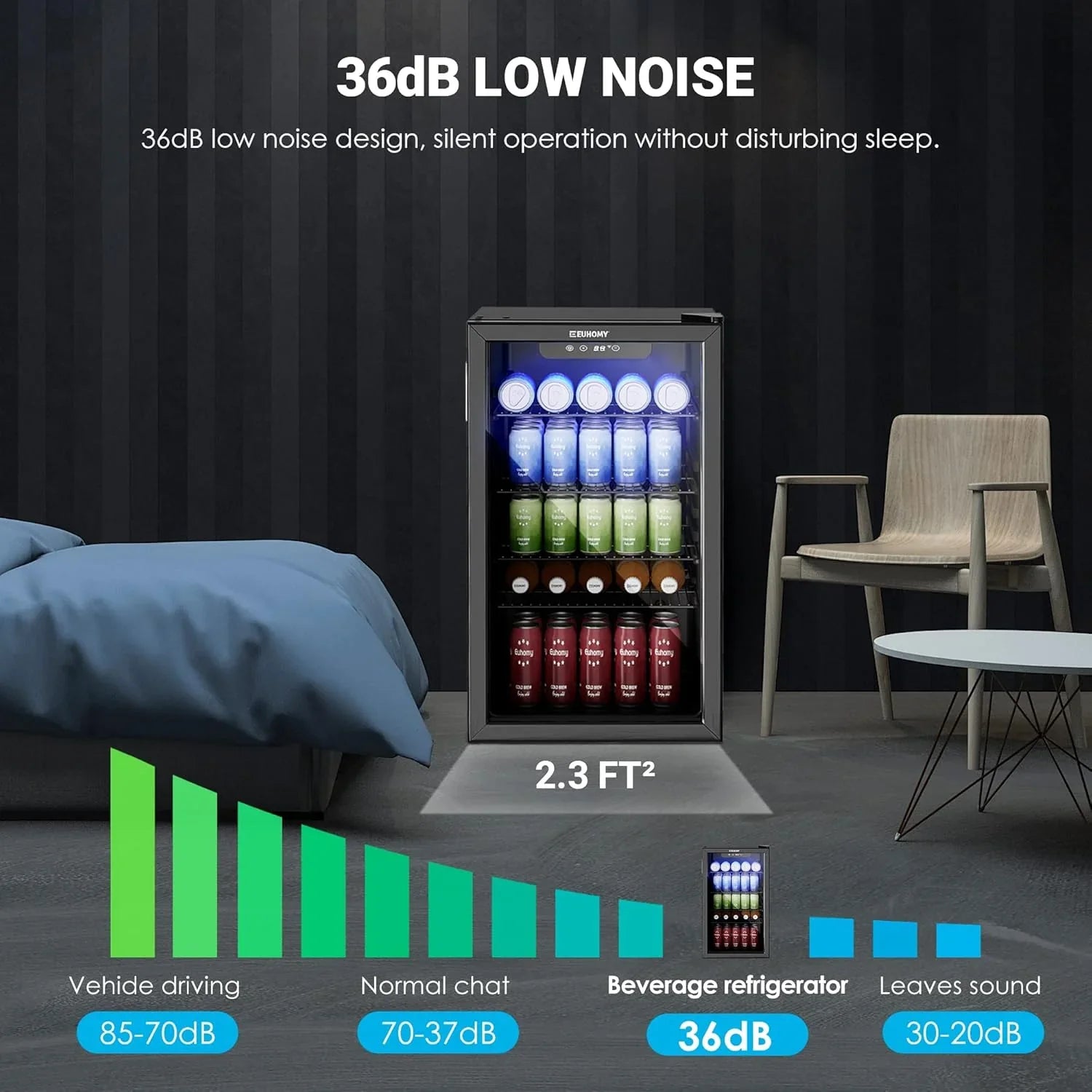 Réfrigérateur à boissons EUHOMY, mini-réfrigérateur 130 canettes avec porte vitrée pour soda, bière ou vin, refroidisseur de boissons pour la maison et le bureau