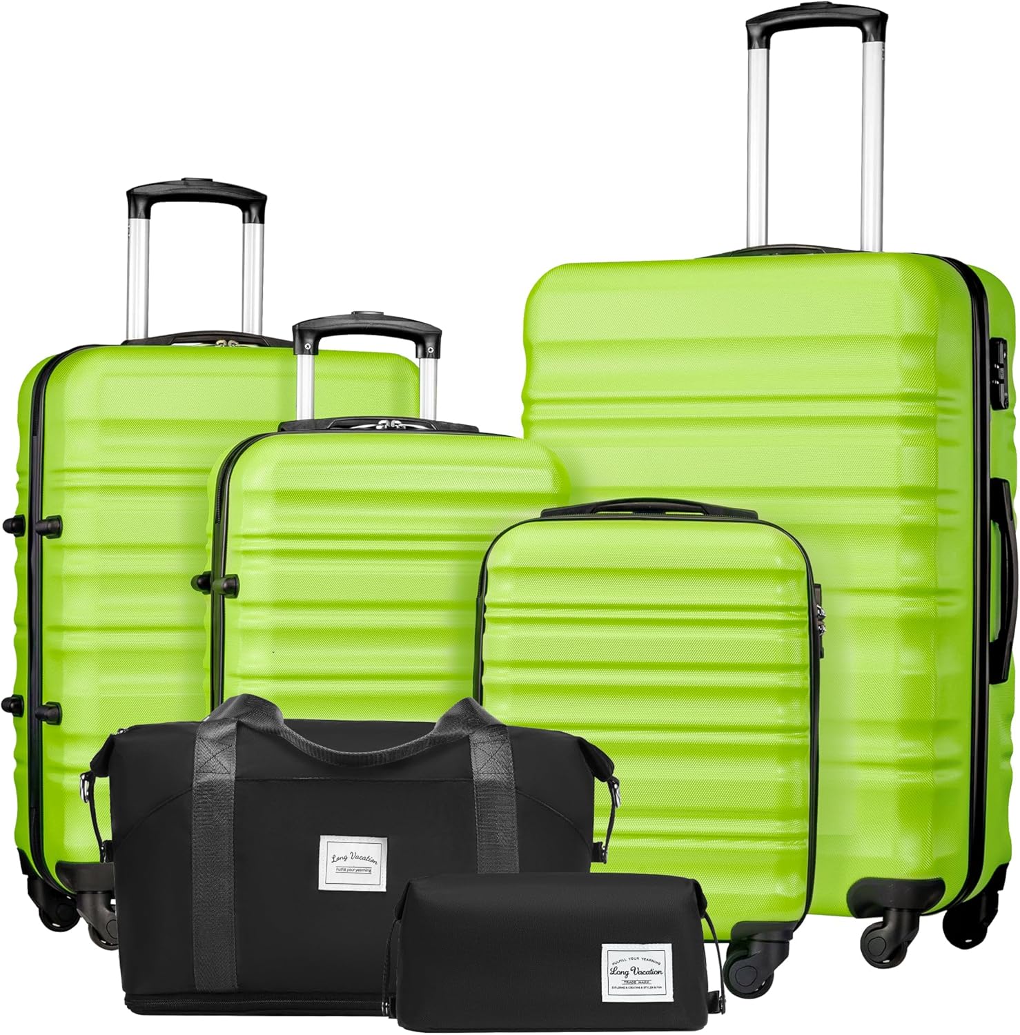 Ensemble de bagages LONG VACANCES 6 pièces : valise cabine rigide en ABS et PC, roulettes pivotantes et fermeture éclair YKK, cadenas TSA