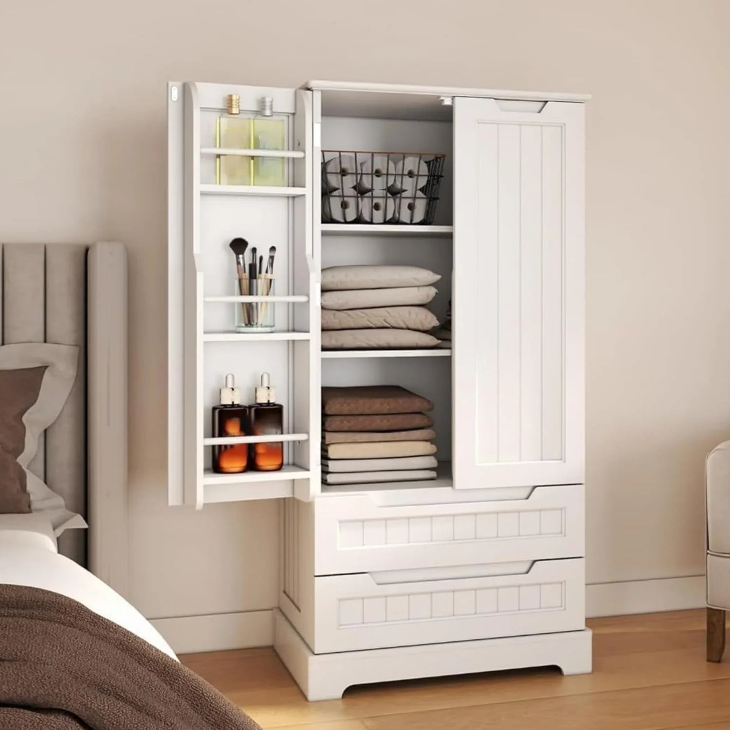 Armoire de rangement de cuisine Gizoon avec tiroirs, armoire de rangement de salle de bain autonome avec portes et étagères, petite armoire de garde-manger de 47 pouces