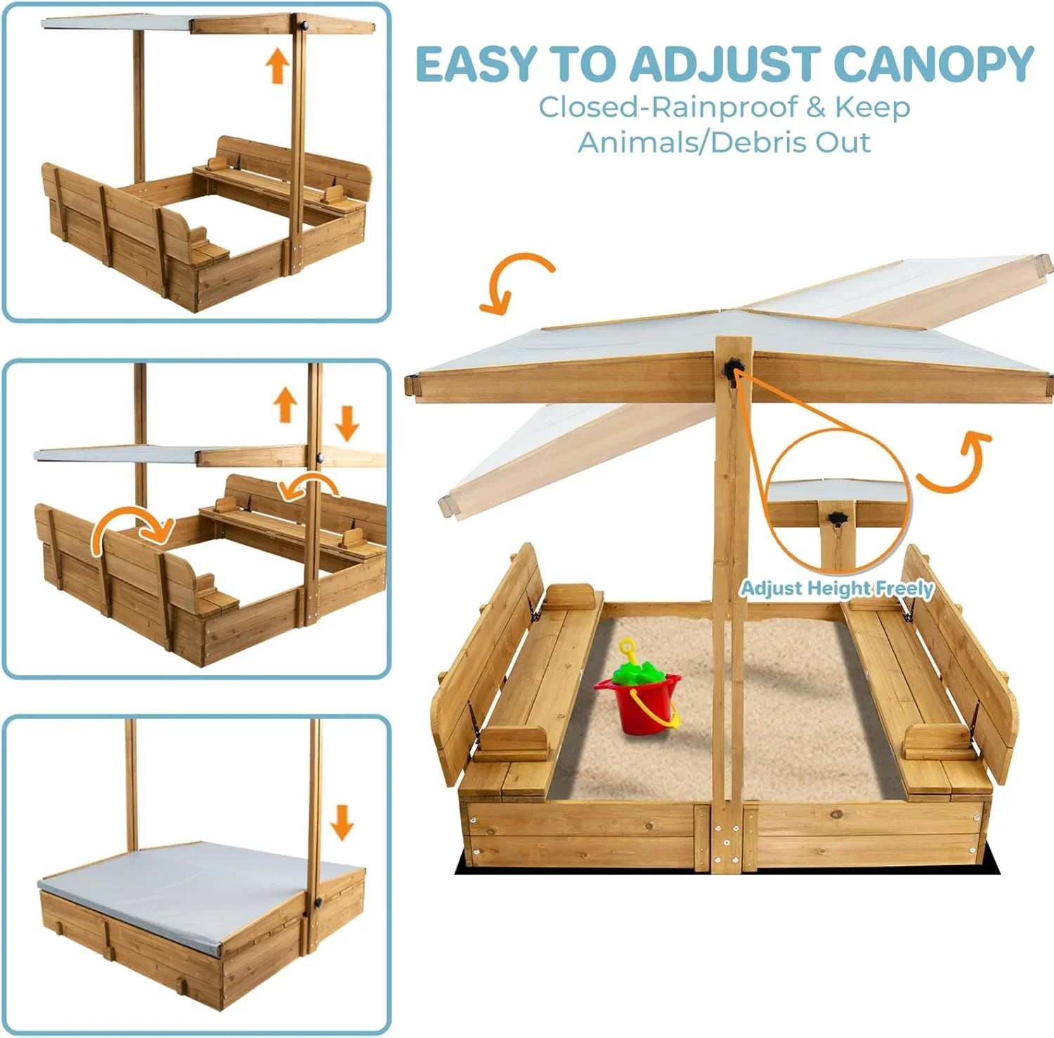 Bac à sable pour enfants avec couvercle, bac à sable extérieur en bois avec couvercle, protection UV
