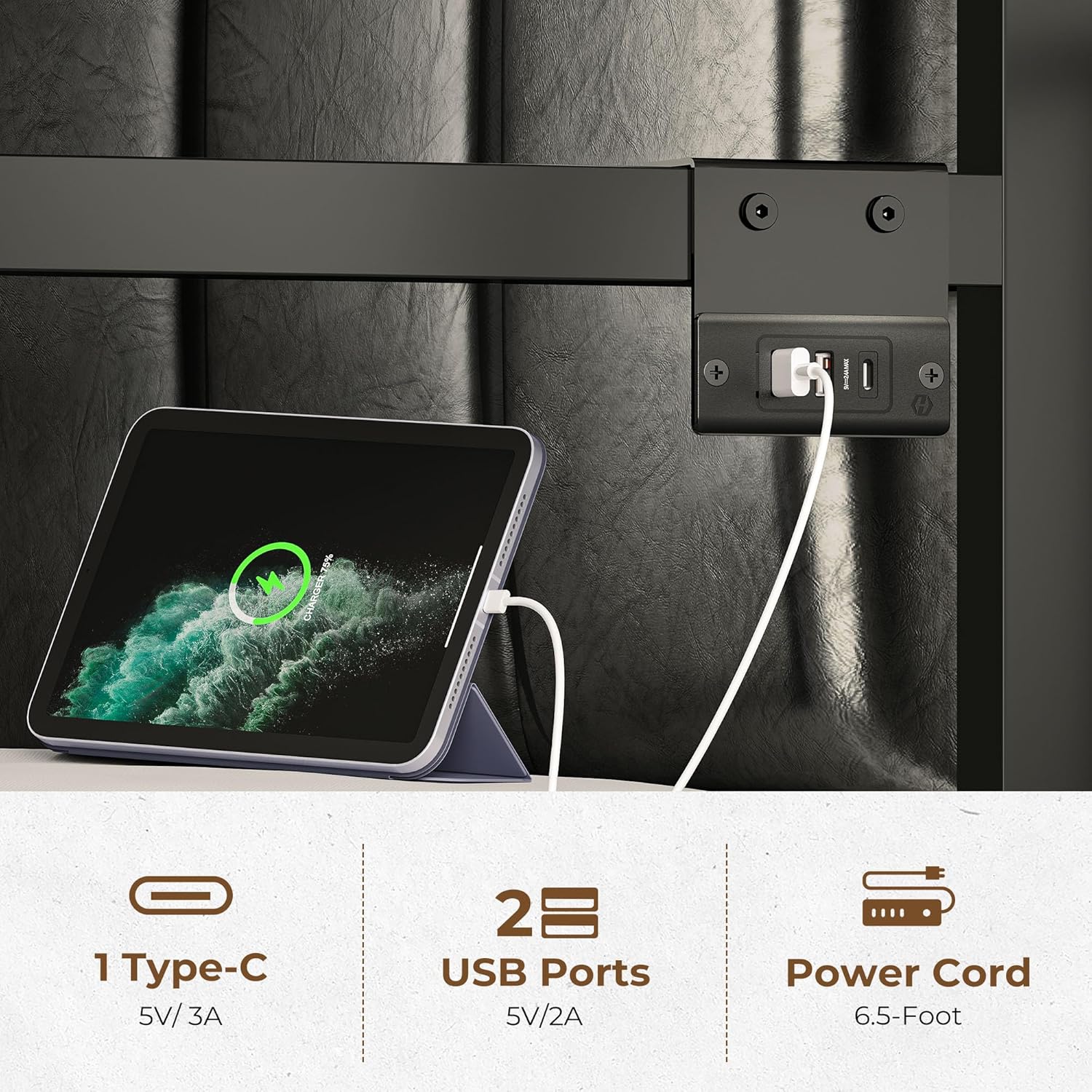 Lit de repos Rolanstar avec station de charge et éclairage LED, lit de repos double réglable en hauteur avec lit gigogne, cadre de canapé-lit en métal avec support à lattes en acier