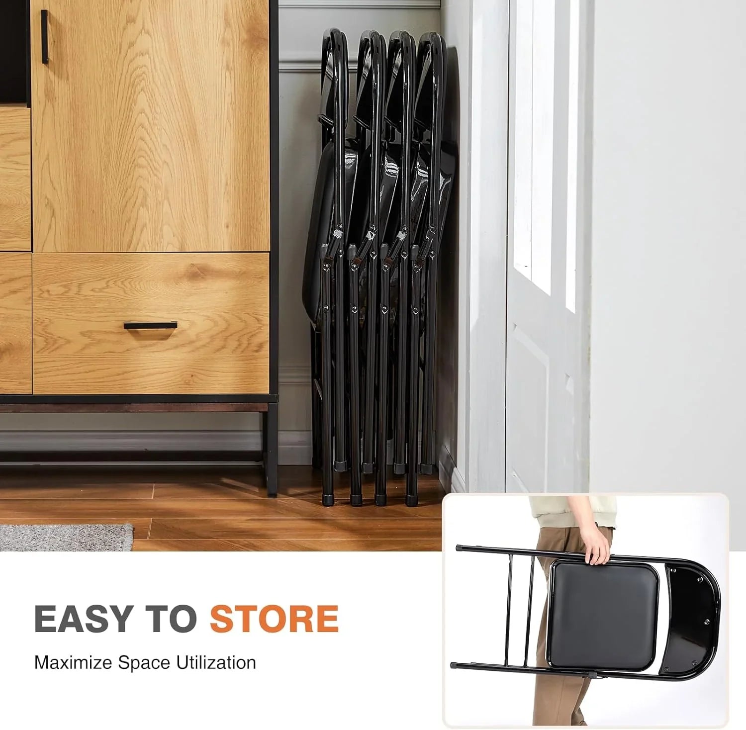 Lot de 12 chaises pliantes Sweetcrispy, rembourrées en cuir, robustes et pliables en métal.