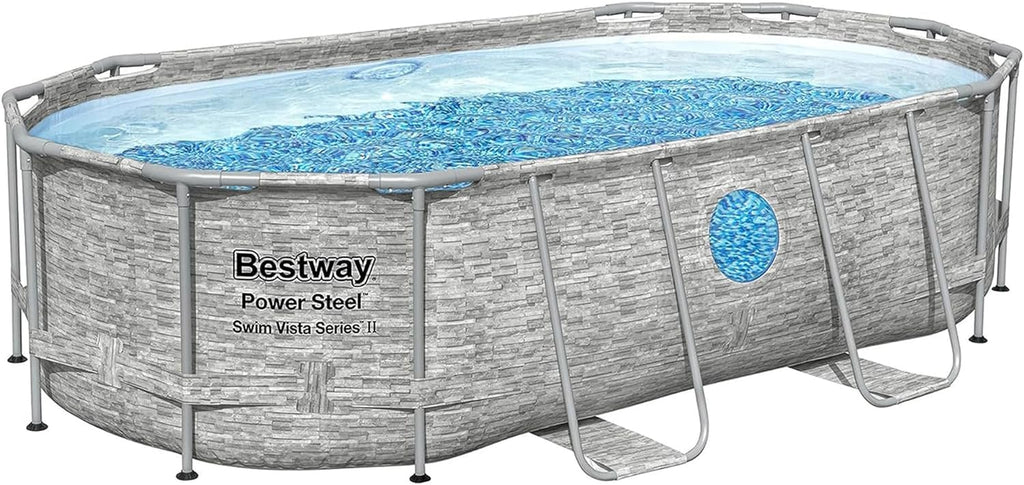 Piscine hors sol Power Steel Swim Vista Série II 4,3 m x 2,4 m x 100 cm avec pompe de filtration de 530 gal/h, échelle et bâche de protection.