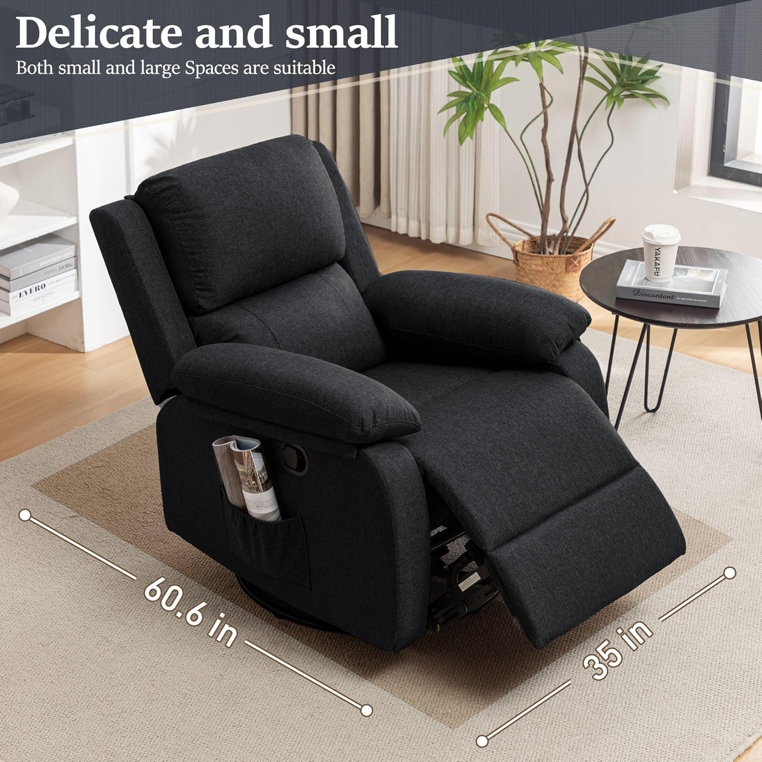 Fauteuil à bascule inclinable pivotant à 360 degrés en tissu coulissant
