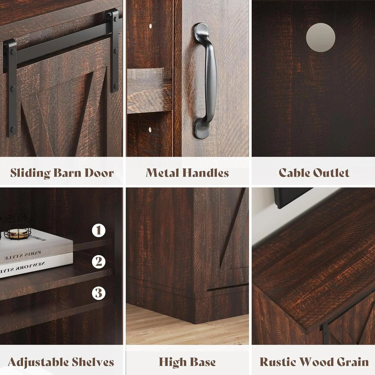 Meuble TV avec cheminée AMERLIFE et portes coulissantes style grange, compatible avec les téléviseurs jusqu'à 73 pouces, centre de divertissement avec cheminée de style ferme