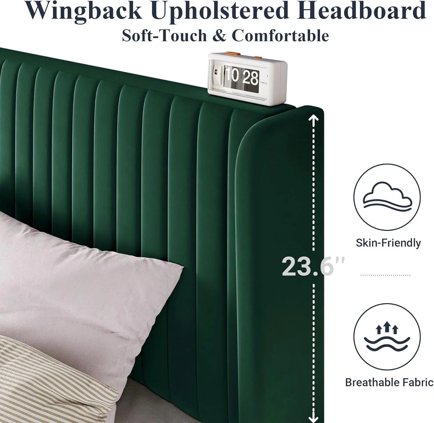 Cadre de lit Allewie en velours pleine grandeur/tête de lit capitonnée à oreilles verticales/lit plateforme rembourré/lattes en bois robustes