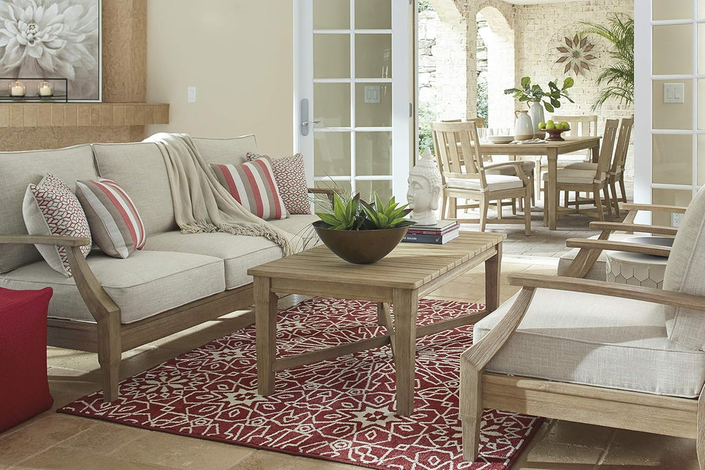 Terrasse extérieure avec vue sur la côte et canapé en eucalyptus