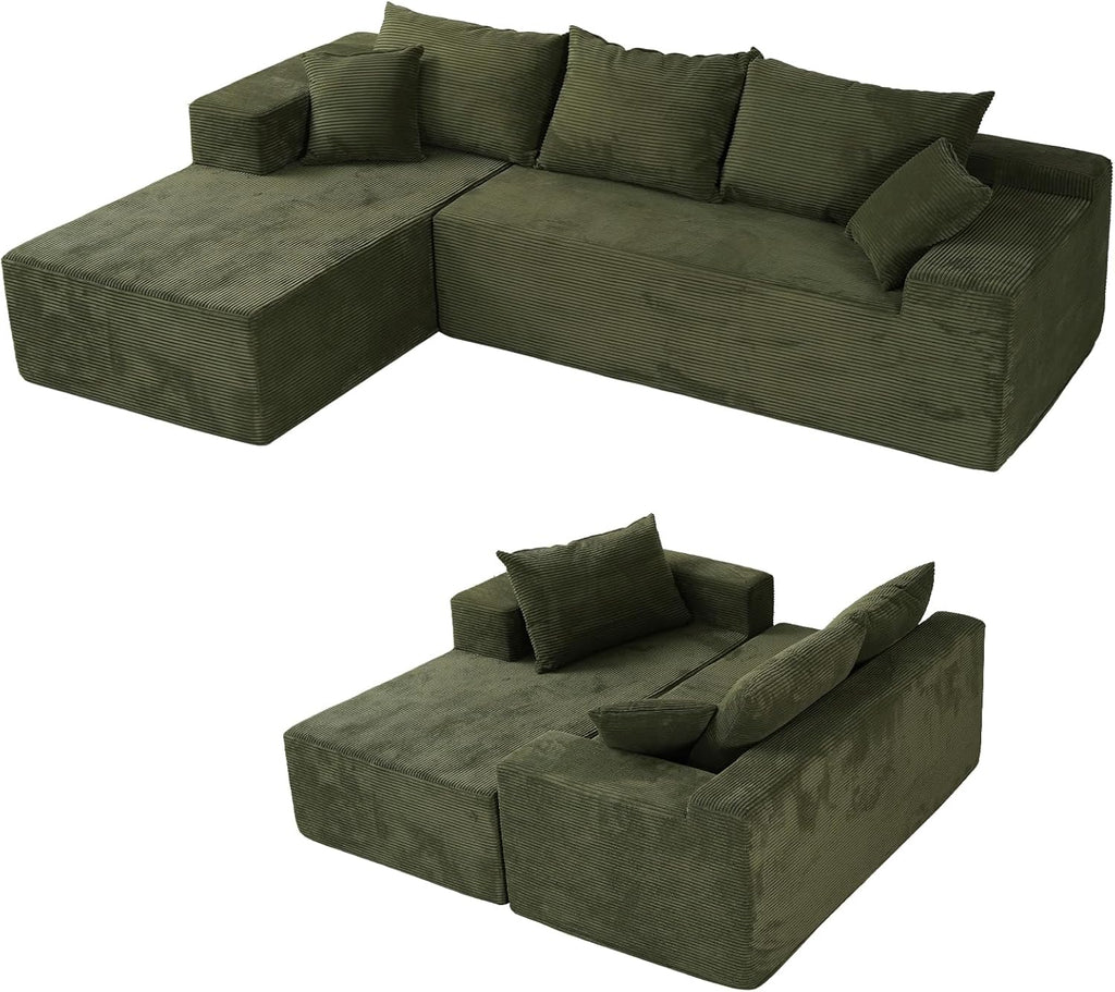 Cloud sofa with L-shaped lounge chair, modern modular sofa with deep seats