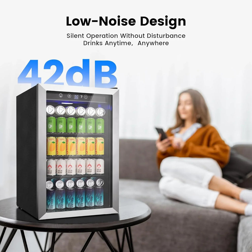Réfrigérateur à boissons - Mini-réfrigérateur 126 canettes avec porte vitrée pour bureau, chambre, bar, maison