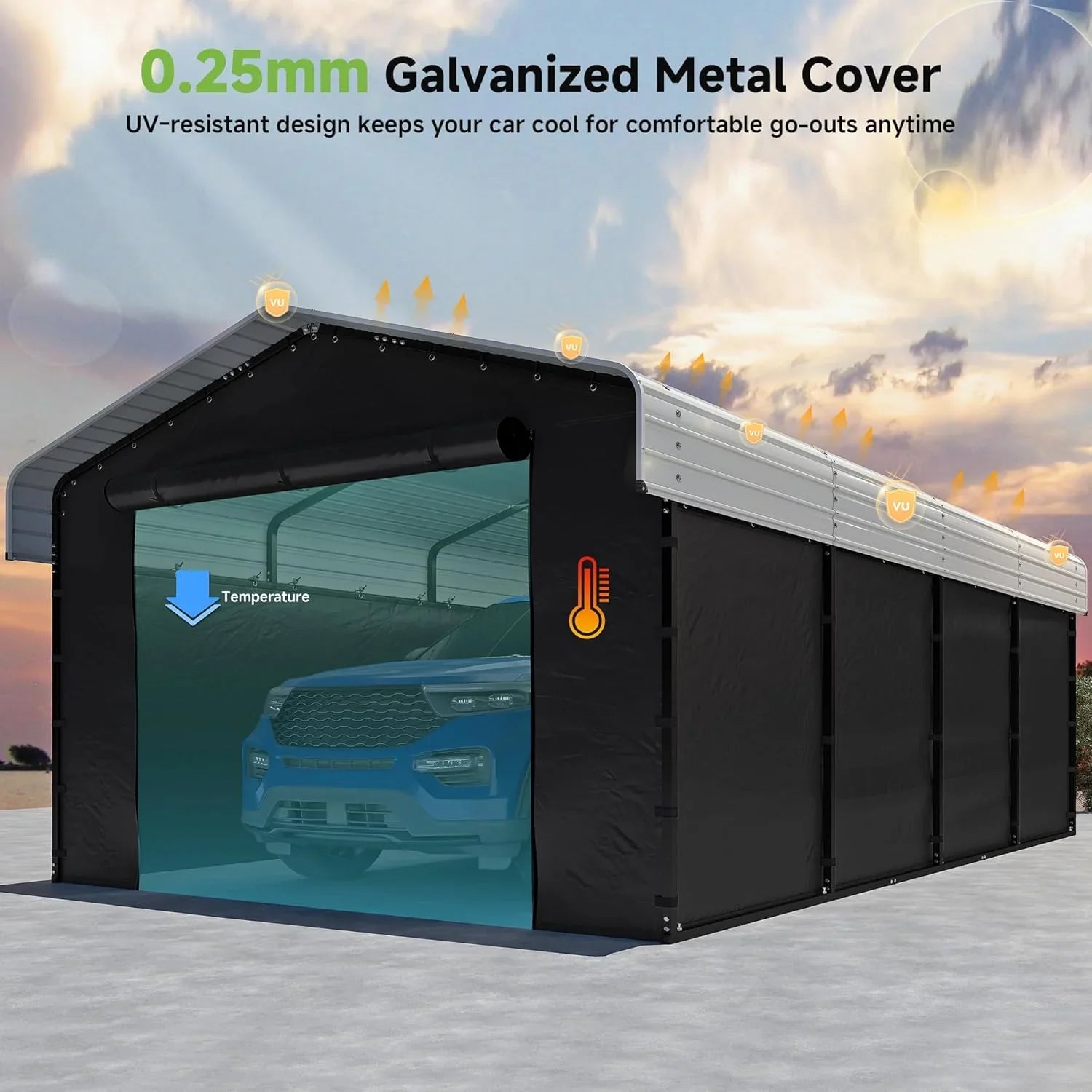 Abri d'auto en métal robuste de 10'x15', abri de garage extérieur avec cadre plus lourd