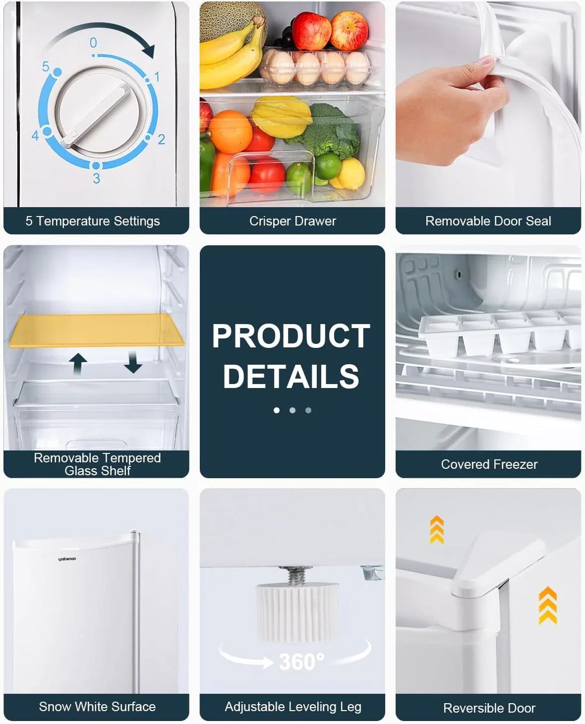 Mini-réfrigérateur Upstreman de 3,2 pieds cubes avec congélateur, mini-réfrigérateur à une porte, réfrigérateur de dortoir