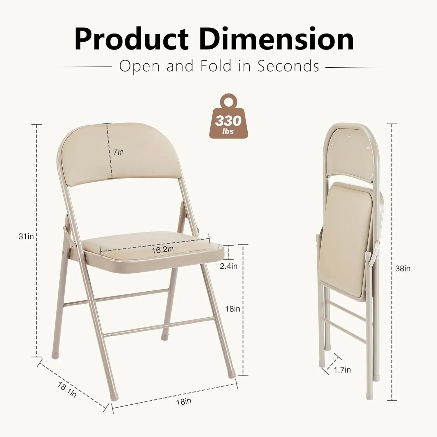 DUMOS Lot de 2 chaises pliantes rembourrées en cuir, siège commercial empilable portable pour intérieur et extérieur
