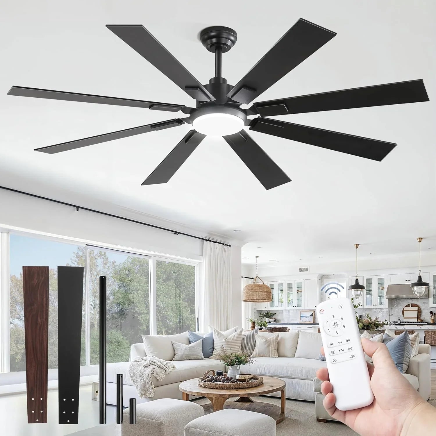 Grand ventilateur de plafond Zmishibo de 72 pouces avec éclairage et télécommande intérieur/extérieur