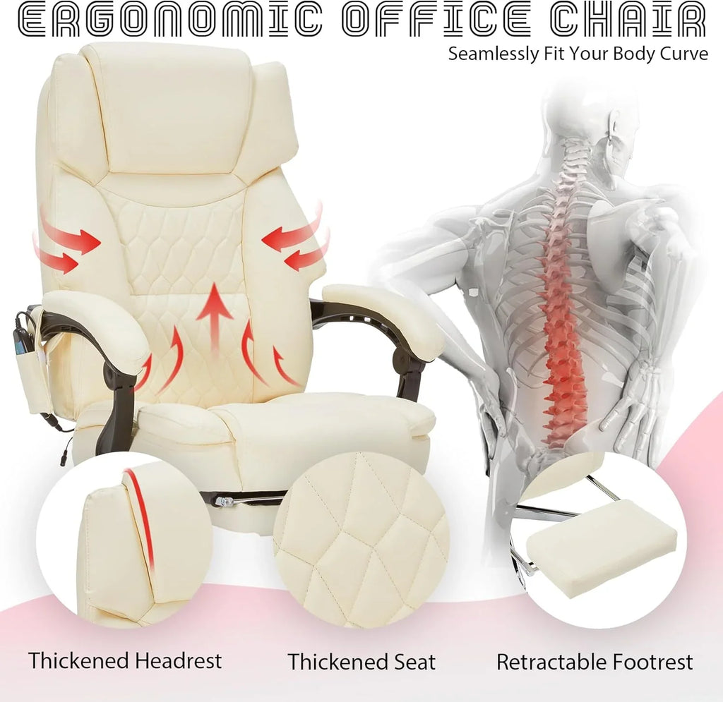 Fauteuil de bureau massant avec repose-pieds, vibration à 6 points et chauffage, fauteuil de bureau exécutif à domicile
