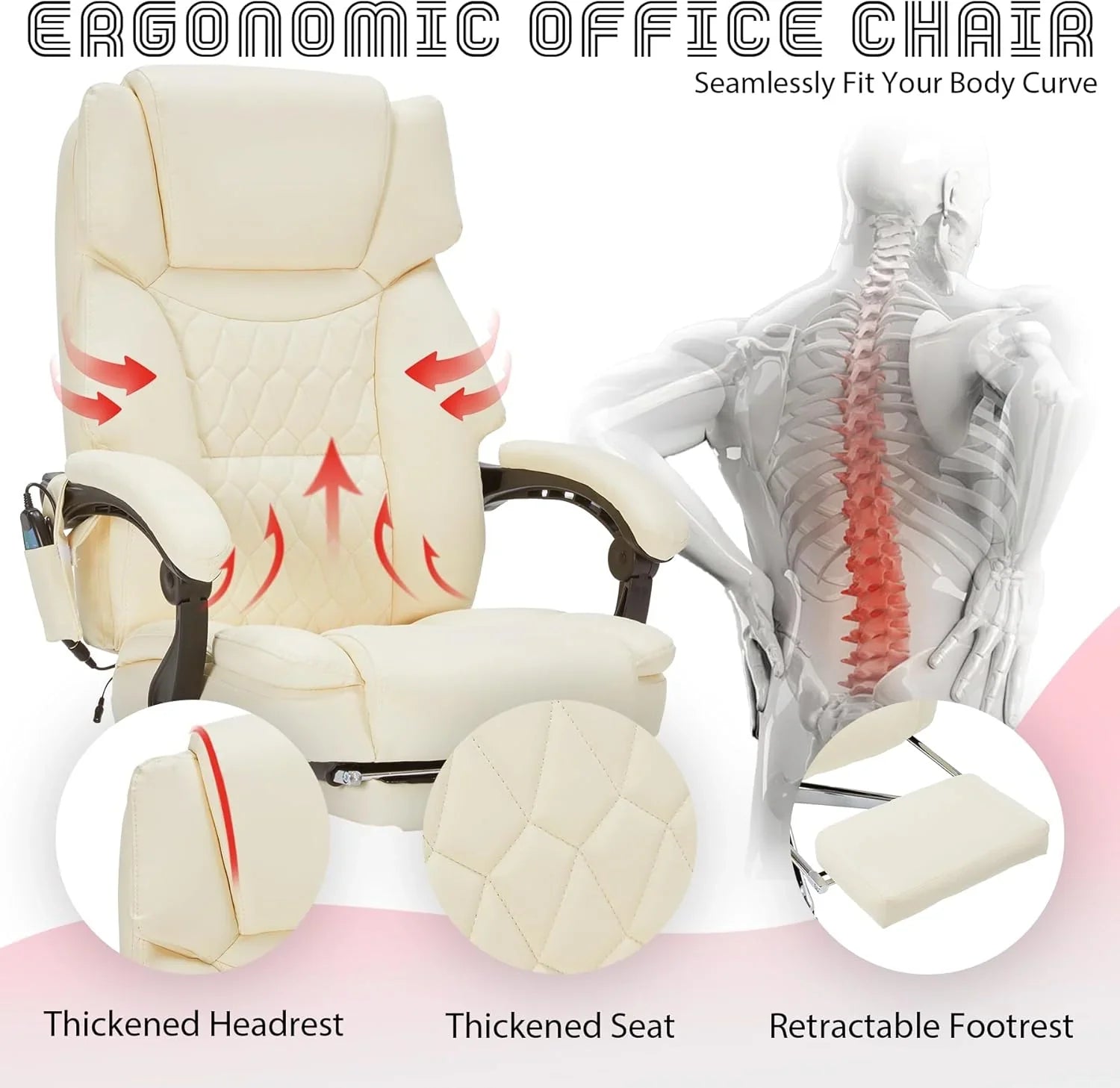 Fauteuil de bureau massant avec repose-pieds, vibration à 6 points et chauffage, fauteuil de bureau exécutif à domicile