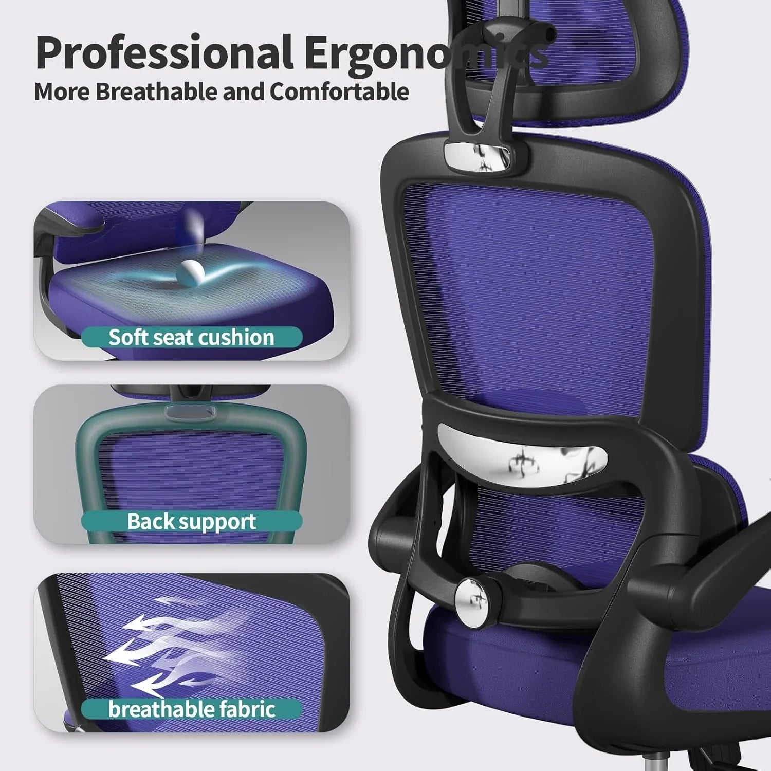 Chaise de bureau ergonomique TRALT, 150 kg, chaise de jeu à domicile avec roulettes