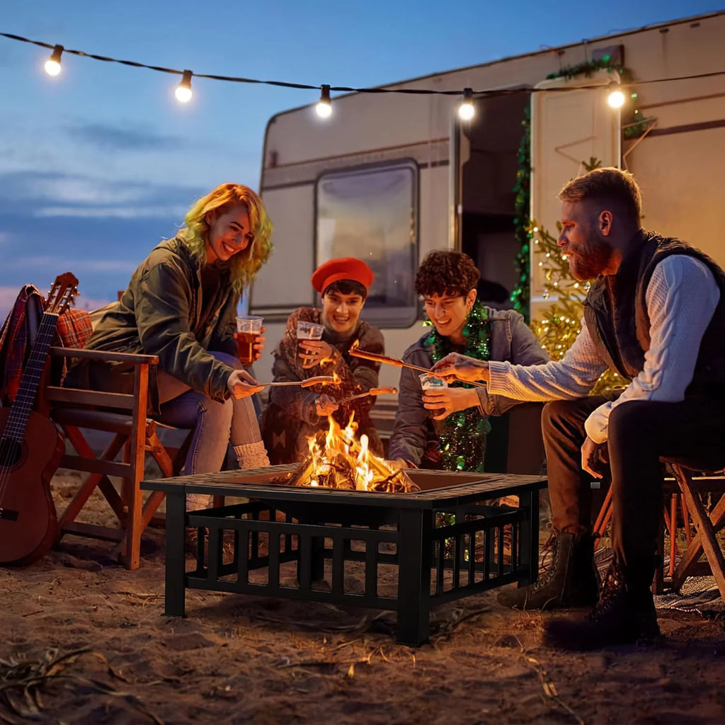 Foyer d'extérieur Devoko, table de foyer de 32 pouces, foyers d'extérieur en métal avec housse étanche pour terrasse extérieure et camping