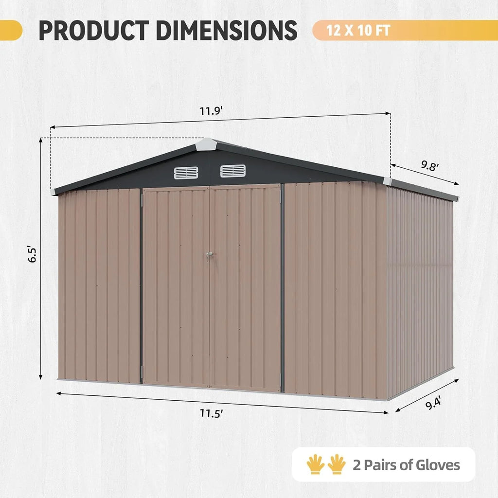 Abri de jardin Aoxun 7,4 x 5,3 pi, plancher en acier galvanisé, abri de jardin en métal, portes doubles