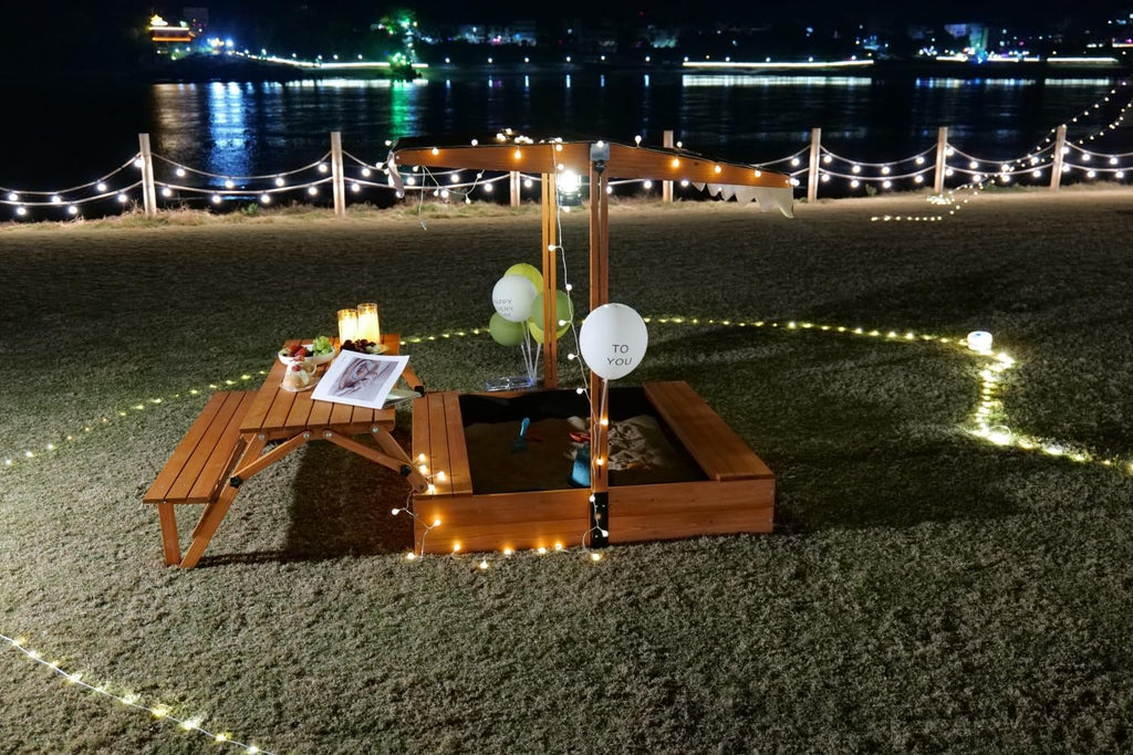 Bac à sable en bois pour enfants avec couvercle, bac à sable extérieur avec table de pique-nique, pliable