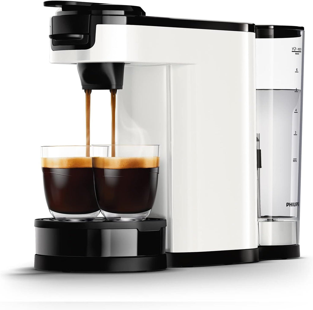 Philips Senseo Switch Machine à Café à Dosettes et Filtre - Technologie 2 en 1, Réservoir d'Eau de 1 L, 7 Tasses en une Seule Fois, Couleur Blanc Titane (HD6592/05)