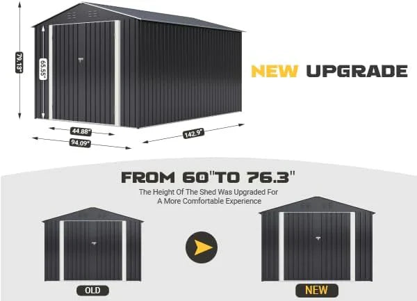 Abri de jardin extérieur Polar-Aurora 8 x 12 pi, abri de jardin en métal avec cadre amélioré