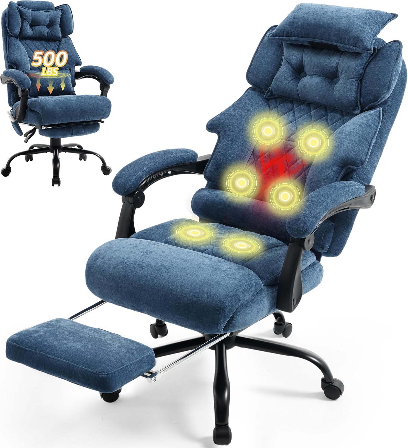 Chaise de bureau de massage avec repose-pieds, grande et haute chaise de bureau en cuir 500 lb